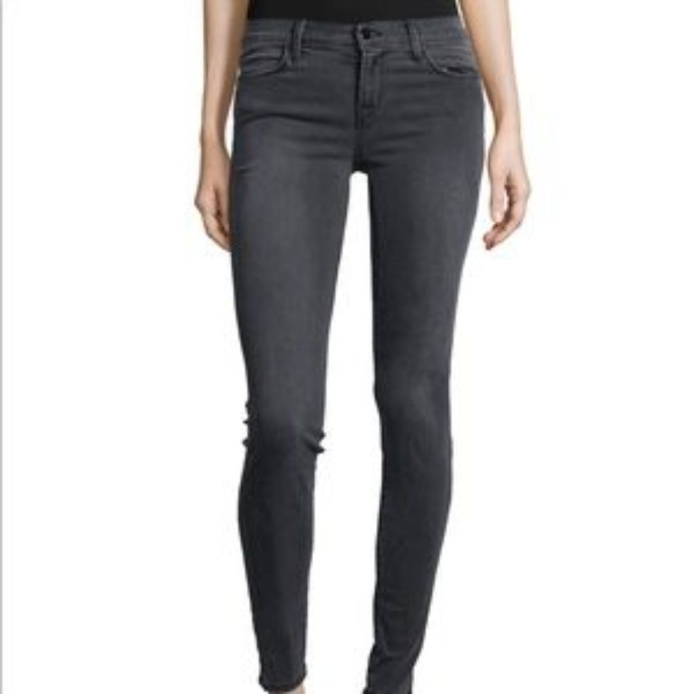 J Brand Jean Super Skinny Night Bird Washed Gray Black Mid Rise Stretch Size 27